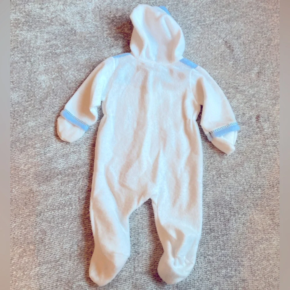Vintage Baby Dior Infant Hooded Bunting Suit White Blue Fleece‎ OS Rare